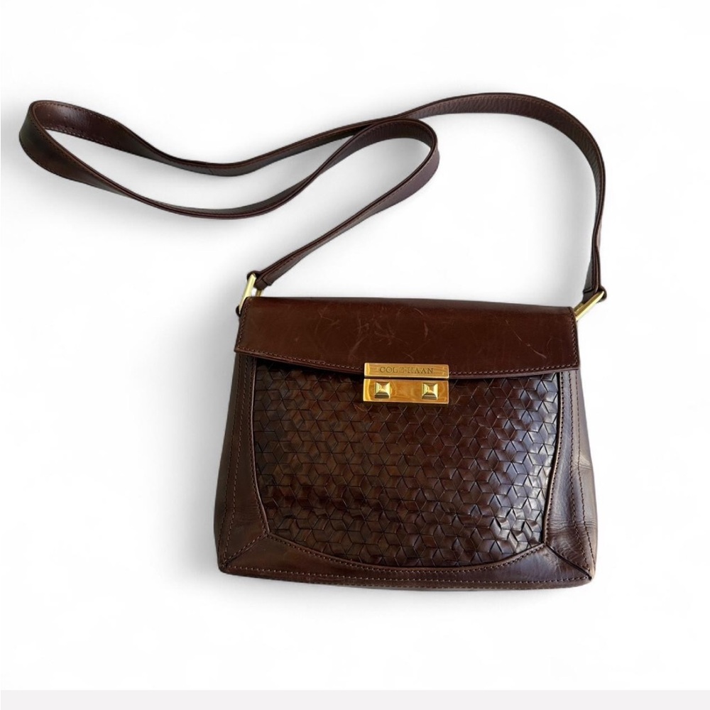 Vintage 90s Cole Haan Dark Brown Woven Shoulder Bag